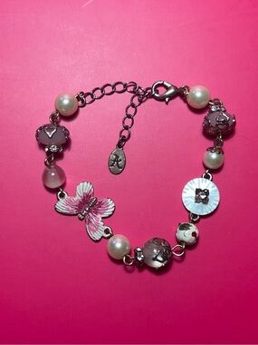 Delicate Pink Butterfly Charm Bracelet. Fairycore Coquette Balletcore Jewelry